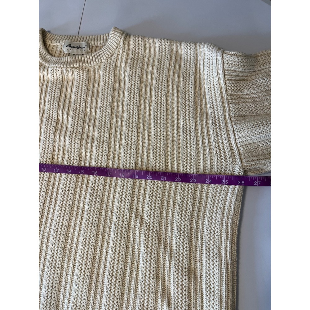 VTG Y2K Eddie Bauer Ribbed‎ Cable Knit 100% Cotton Sweater Mens XL Cream Preppy - Picture 3 of 5